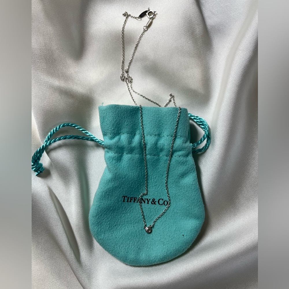 Tiffany & Co. silver chain with round diamond pendant by the Yard® collection